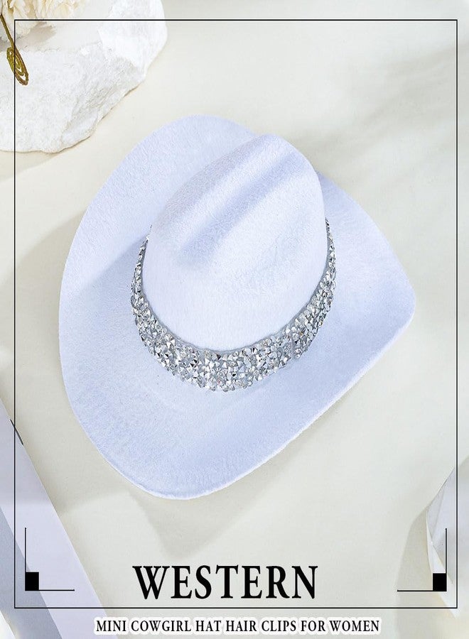 Firuilo Cowgirl hat hair clip Rhinestones Mini Hat Hair Clip Cowgirl Costume Hair Accessories for Women (White) - Image 2